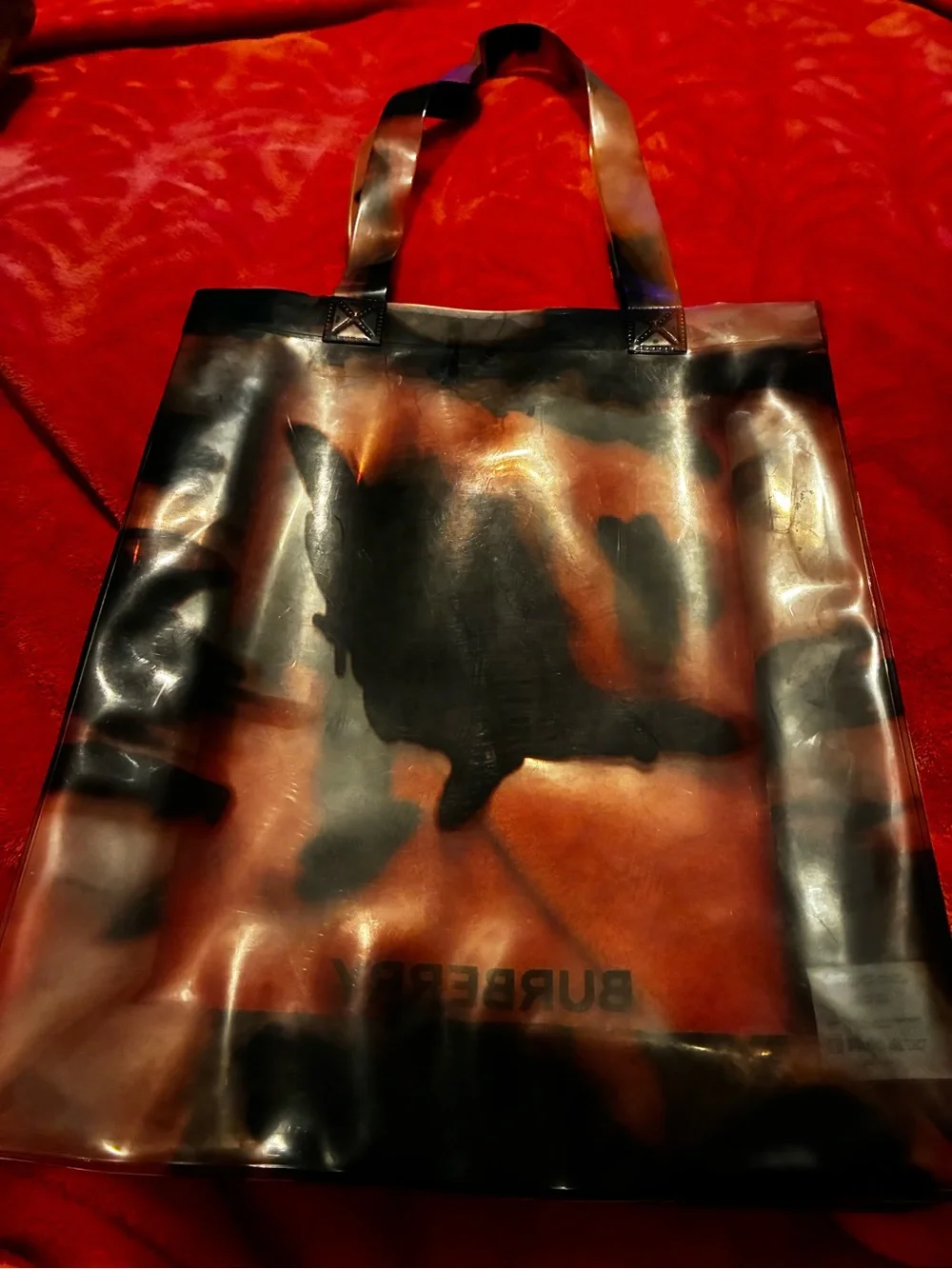 Burberry Black and Brown Marbled Vinyl Tote Bag